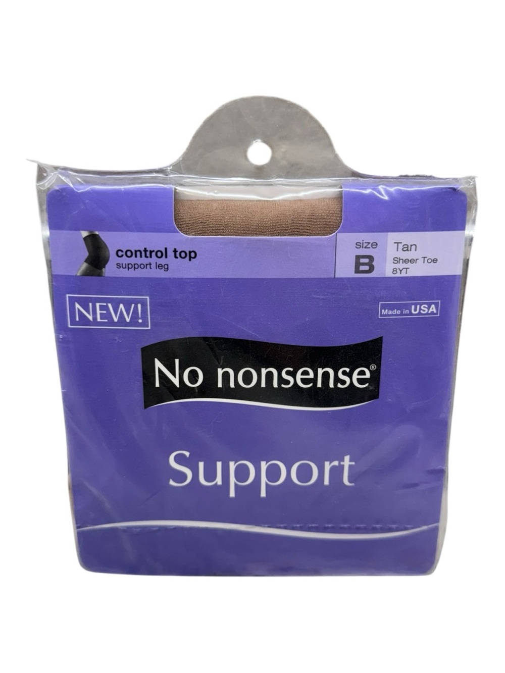 No Nonsense Control Top Support Leg Pantyhose Tan Size B Sheer Toe